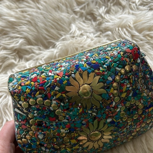 RAMLA Bel Air mosaic multicolor sunflower clutch shoulder evening bag new - Picture 2 of 9